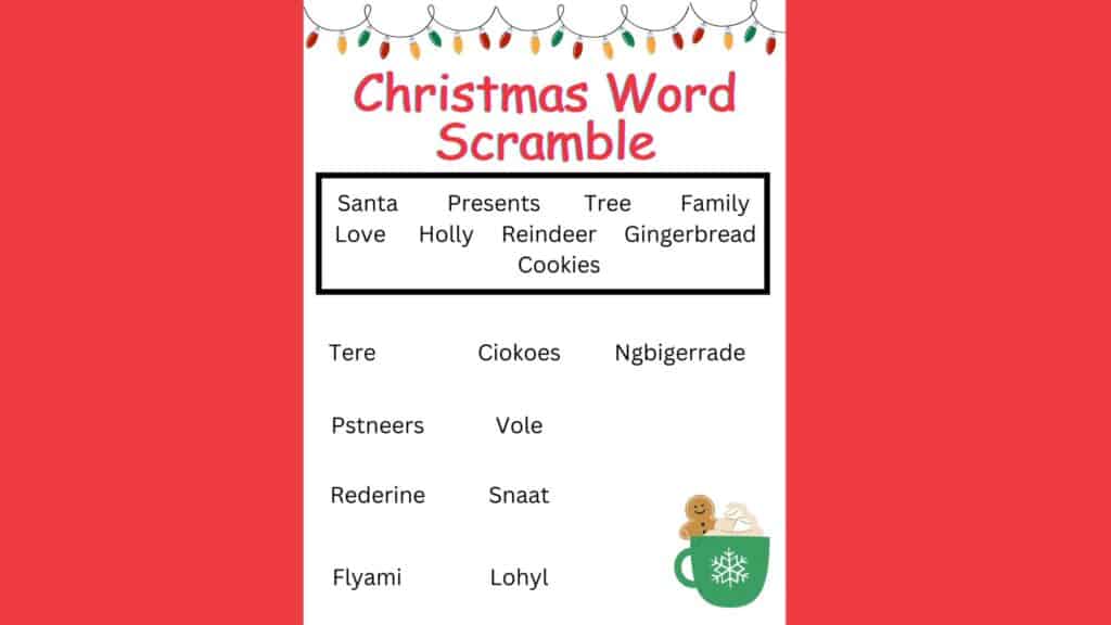 christmas word scramble for kids